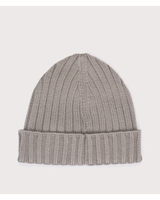 C P Company Gray Extrafine Merino Wool Logo Beanie for men