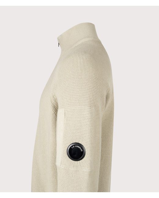 C P Company Natural Waffle Knit Zip Through Lens Cardigan for men