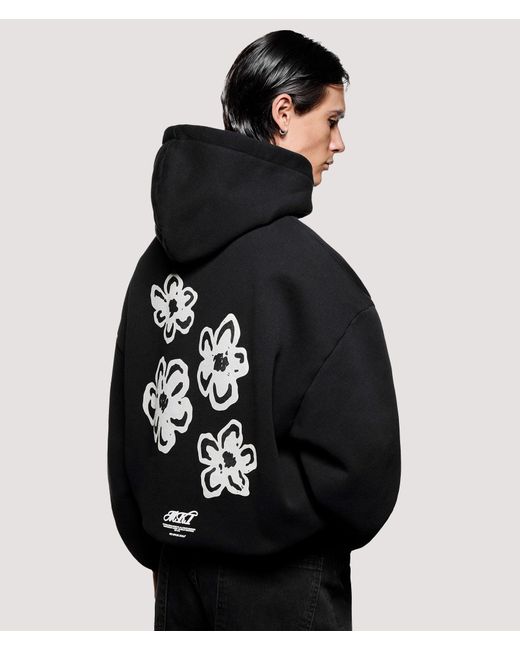 MKI Miyuki-Zoku Black Box Fit Hibiscus Hoodie for men