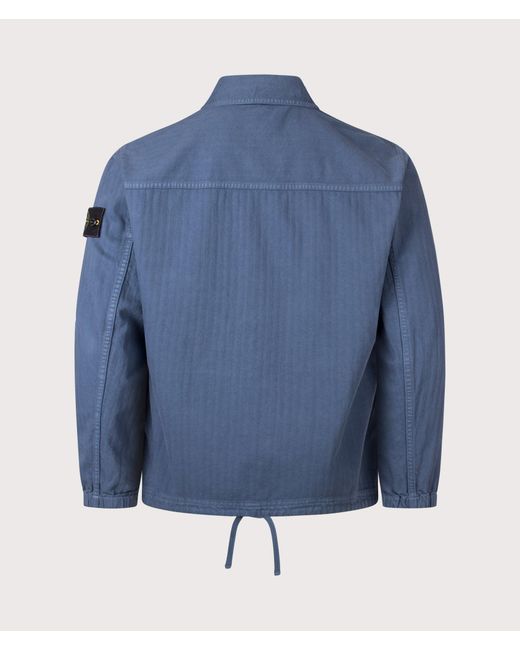 Stone Island Blue Cotton Herringbone Overshirt for men