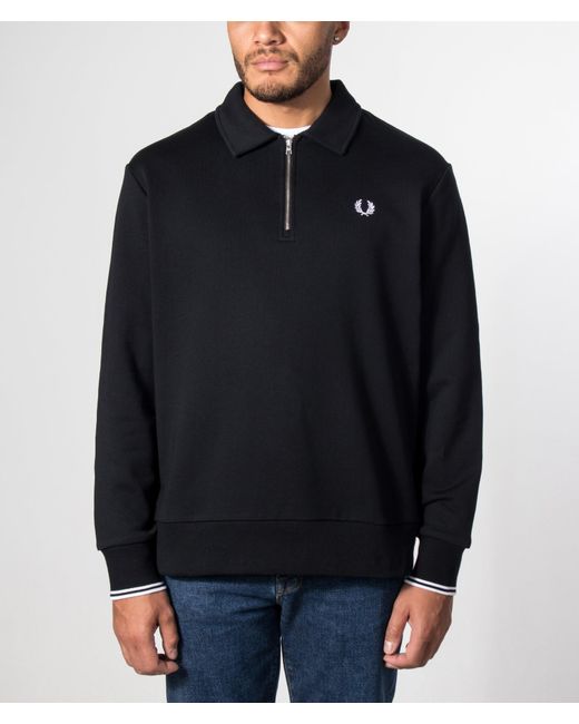 Fred Perry Blue Regular Fit Collared Quarter Zip Sweatshirt for men