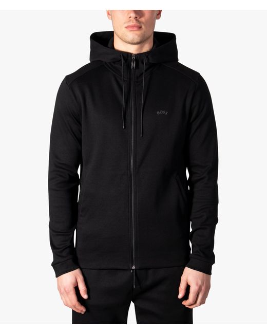 BOSS by HUGO BOSS Cotton Saggy Curved Logo Zip Through Hoodie in Black ...