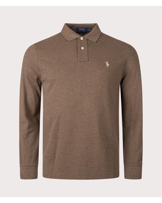 Polo Ralph Lauren Brown Custom Slim Fit Long Sleeve Polo Shirt for men