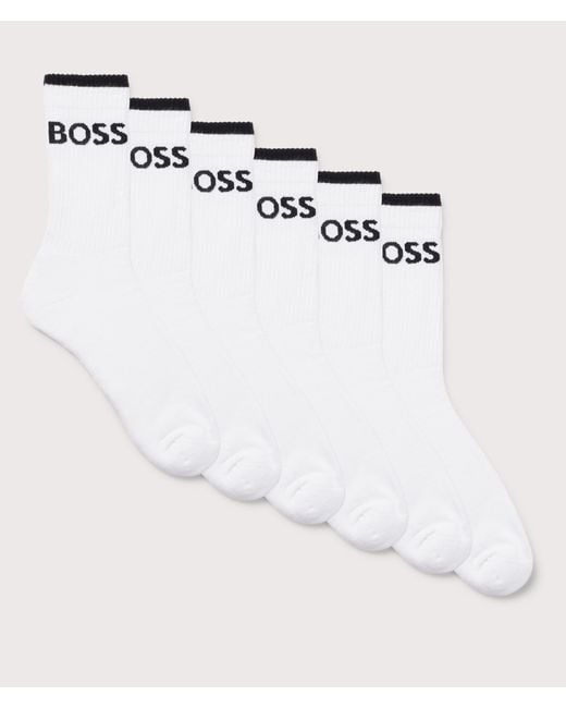 Boss White 6 Pack Qs Stripe Socks for men