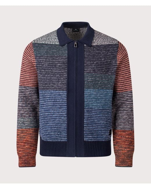 Paul Smith Blue Regular Fit Patchwork Zip Through Cardigan for men