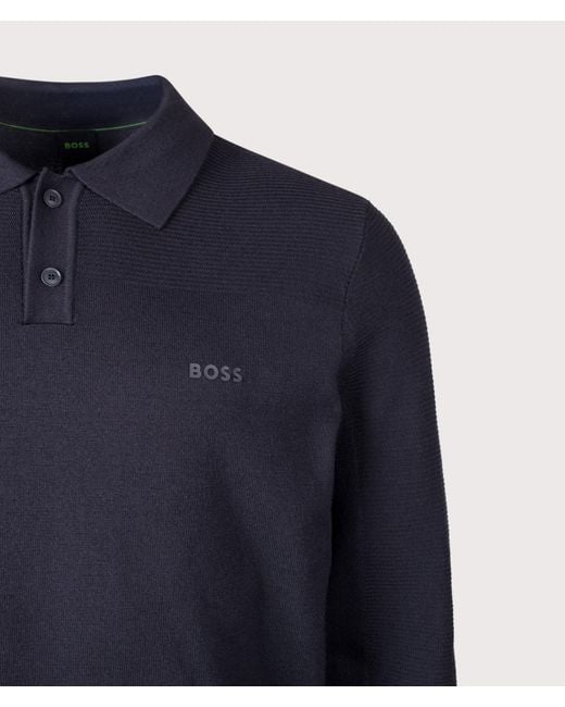 Boss Blue Regular Fit Long Sleeve Momentum X Knitted Polo Shirt for men