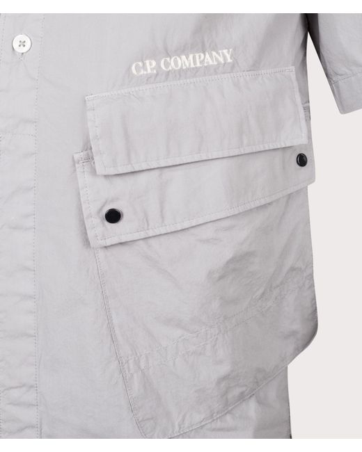 C P Company Gray Short Sleeve Popeline Pocket Shirt for men