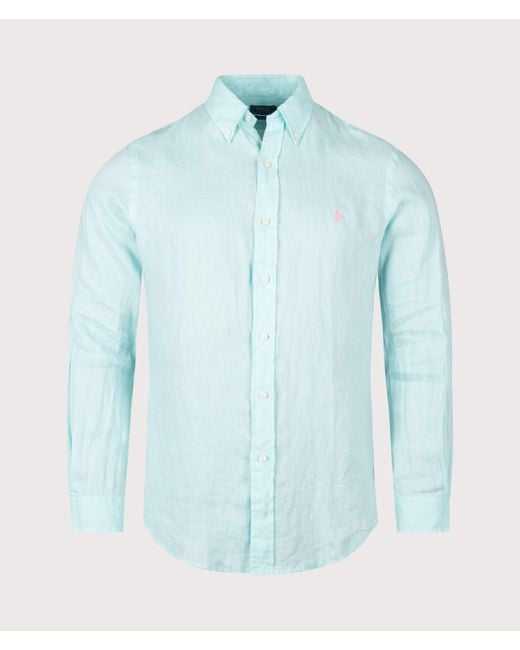 Polo Ralph Lauren Blue Custom Fit Linen Shirt for men