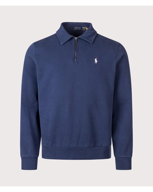 Polo Ralph Lauren Blue Loopback Quarter Zip Sweatshirt for men