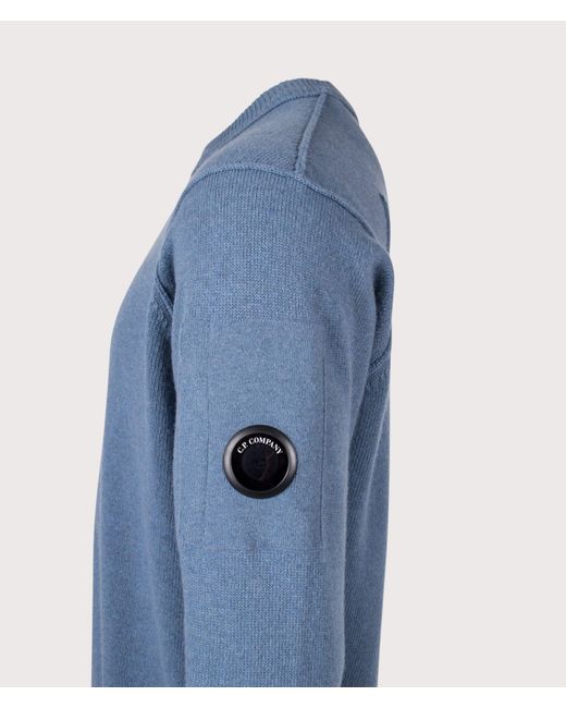 C P Company Blue Lambswool Grs Crewneck Lens Jumper for men