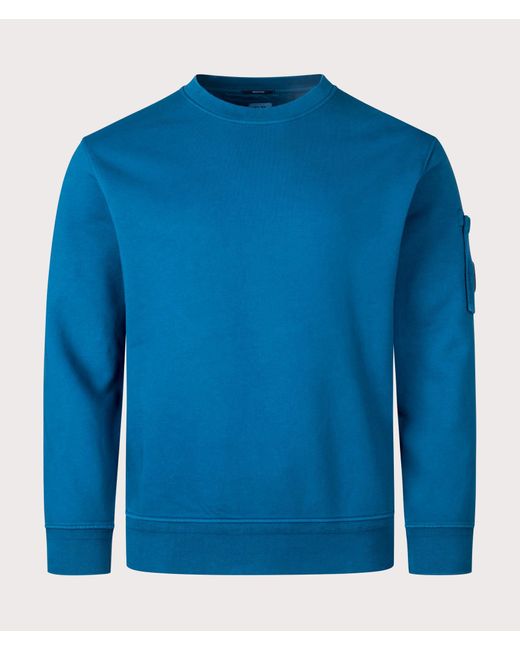 C P Company Blue Cotton Diagonal Fleece Lens Sweatshirt for men
