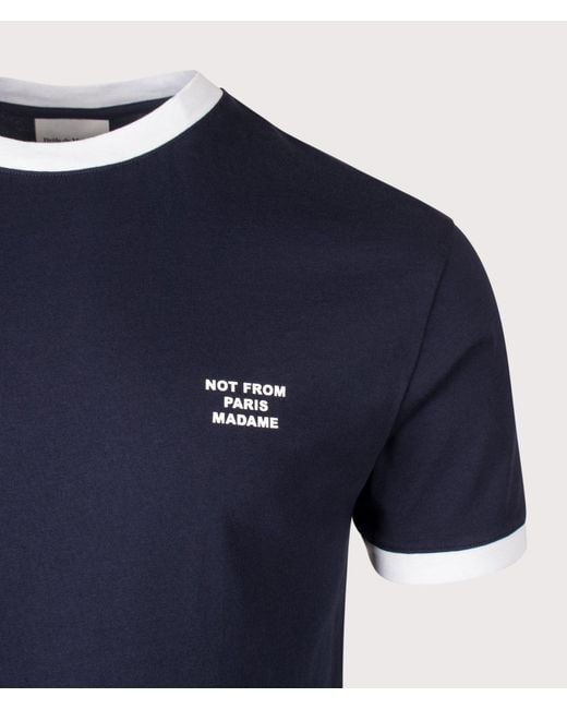 Drole de Monsieur Blue Contrasted Slogan T-Shirt for men