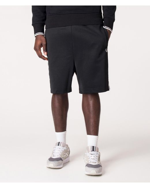 Fred Perry Black Regular Fit Taped Tricot Shorts for men