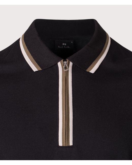Paul Smith Black Regular Fit Quarter Zip Polo Shirt for men