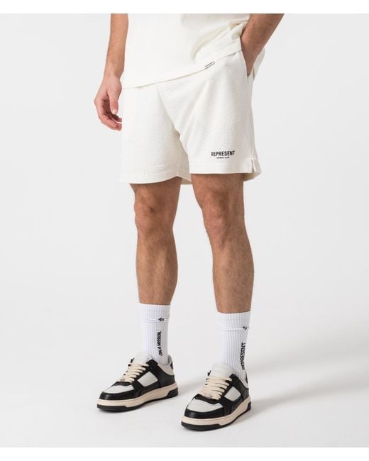 Represent White Relaxed Fit Owners Club Mesh Shorts for men