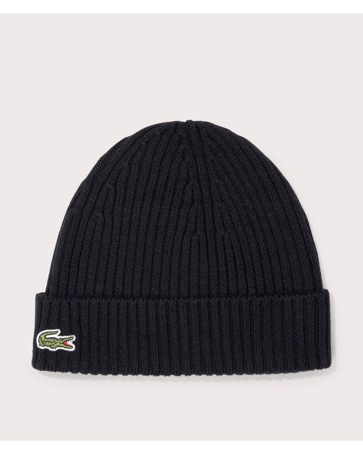Lacoste Blue Ribbed Wool Beanie for men