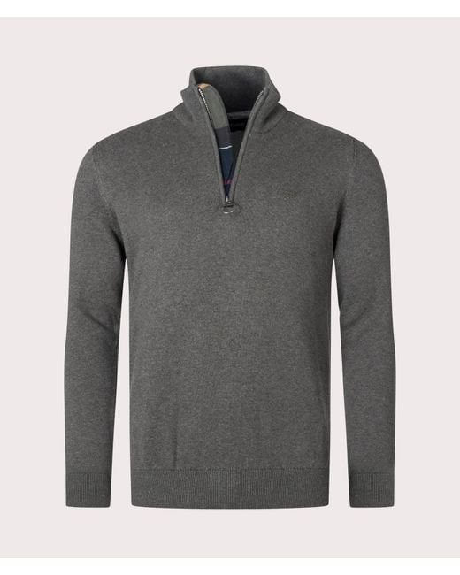 Barbour Gray Quarter Zip Cotton Knit for men