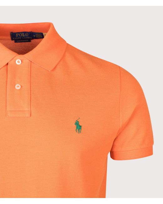 Polo Ralph Lauren Orange Custom Slim Fit Mesh Polo Shirt for men
