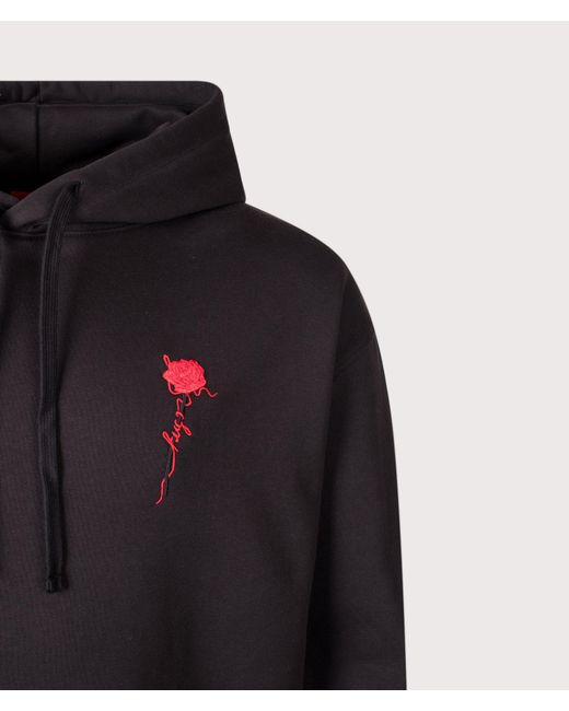 HUGO Black Relaxed Fit Diflow Hoodie for men