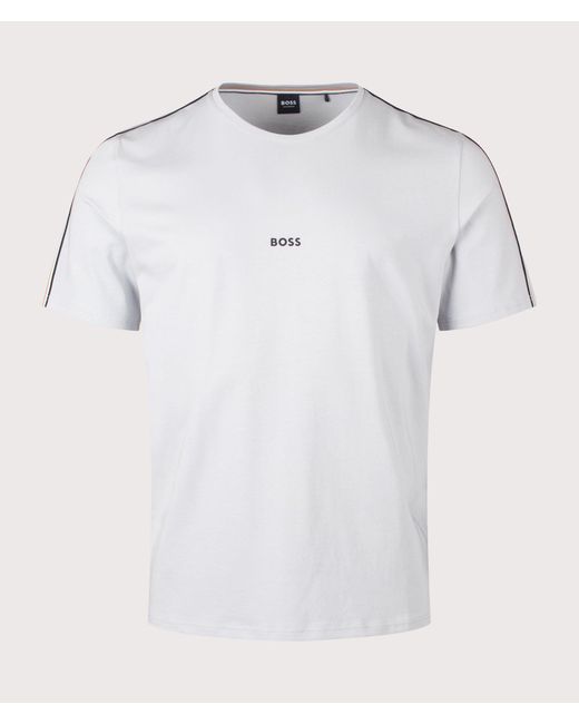 Boss White Regular Fit Stripe Tape T-Shirt for men