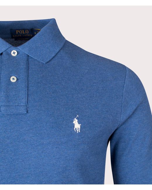 Polo Ralph Lauren Blue Custom Slim Fit Long Sleeve Polo Shirt for men