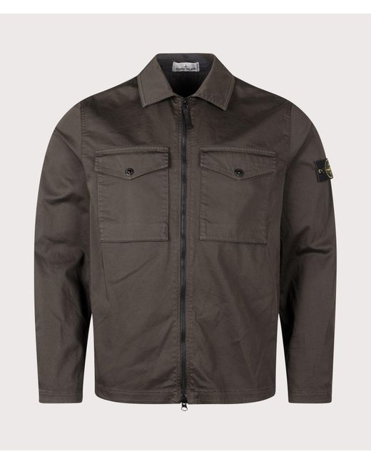 Stone Island Gray Stretch Organic Cotton Satin Overshirt for men