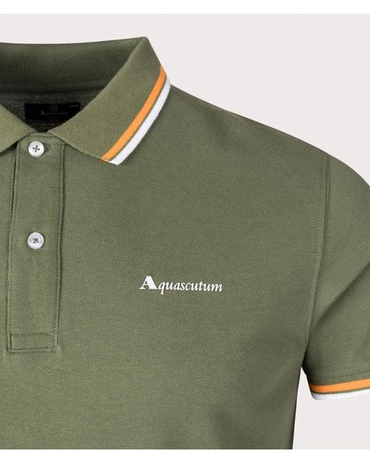 Aquascutum Green Active Cotton Stripes Dry-Fit Polo Shirt for men