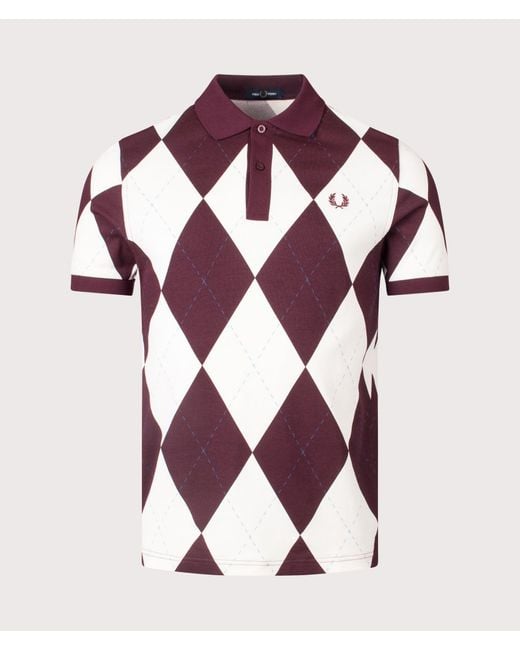 Fred Perry Purple Argyle Print Polo Shirt for men
