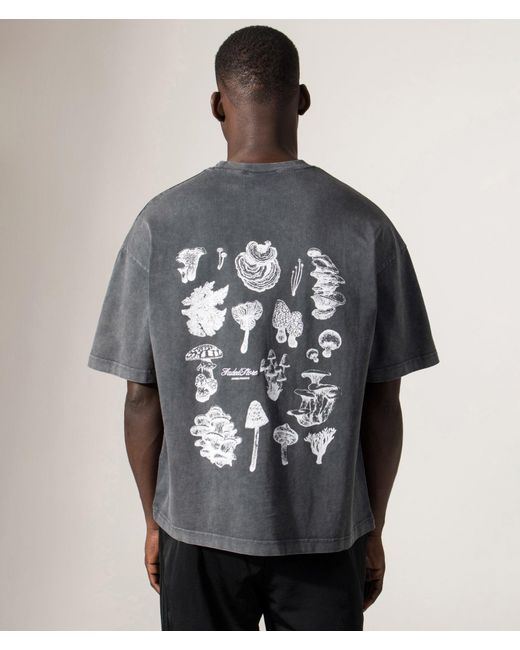 Faded Blue Relaxed Fit Mushroom Sketch T-Shirt for men