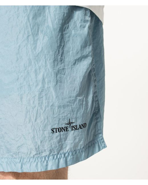 Stone Island Blue Relaxed Fit Water Reactive Faded Camo Swim Shorts for men