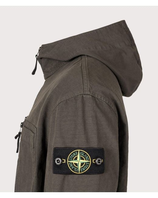 Stone Island Gray Comfort Fit Organic Cotton Ripstop Hooded Overshirt for men