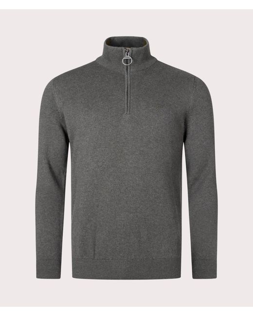 Barbour Gray Quarter Zip Cotton Knit for men