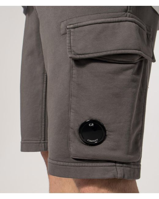 C P Company Gray Regular Fit Diagonal Fleece Cargo Sweatshorts for men