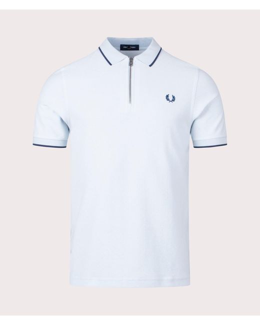 Fred Perry Blue Crepe Pique Zip Neck Polo Shirt for men