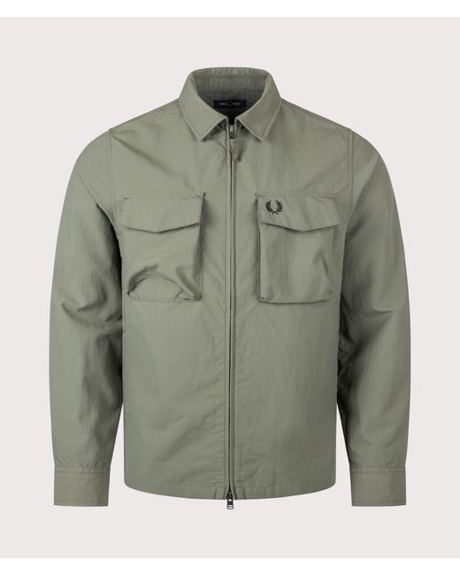 Fred Perry Green Regular Fit Ripstop Pocket Overshirt for men