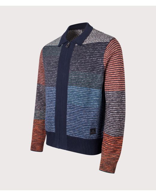 Paul Smith Blue Regular Fit Patchwork Zip Through Cardigan for men