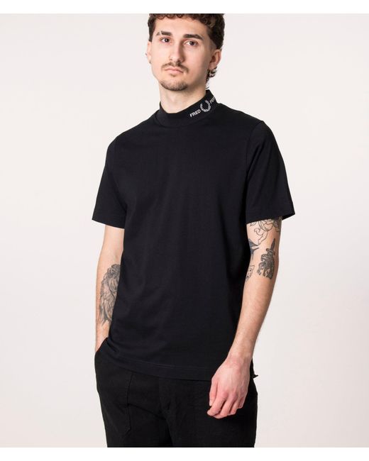 Fred Perry Black Branded High Collar T-shirt for men