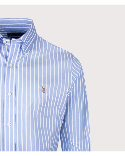 Polo Ralph Lauren Blue Custom Fit Striped Pinpoint Oxford Shirt for men