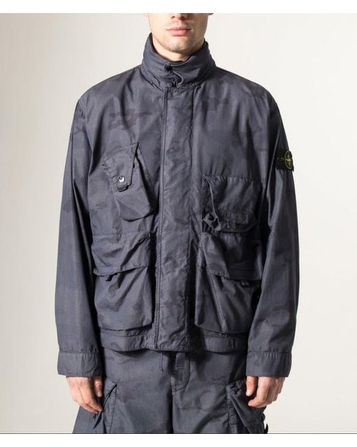 Stone Island Blue Faded Camo Light Ripstop-Ovd Field Jacket for men