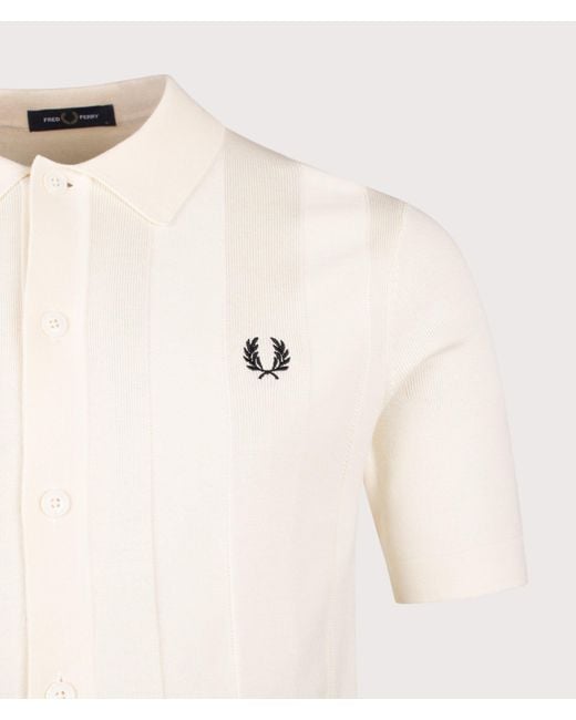 Fred Perry Natural Regular Fit Tonal Vertical Stripe Knitted Shirt for men