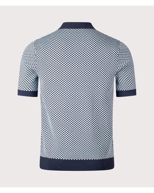 Fred Perry Blue Regular Fit Chequerboard Knitted Polo Shirt for men