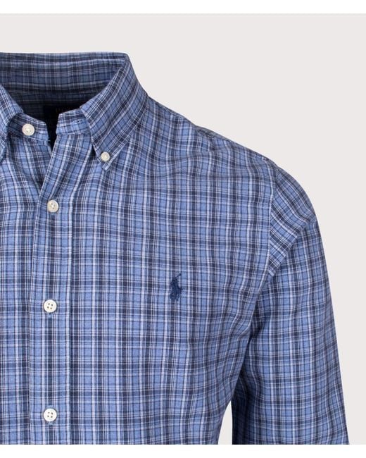 Polo Ralph Lauren Blue Custom Fit Brushed Oxford Shirt for men