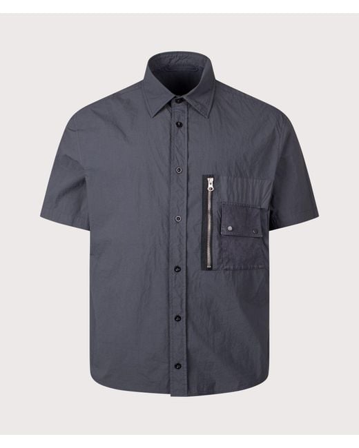 C P Company Blue Garment Dyed Tactel Short Sleeve Shirt for men