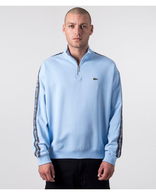 Lacoste Blue Taped Quarter Zip Sweatshirt for men