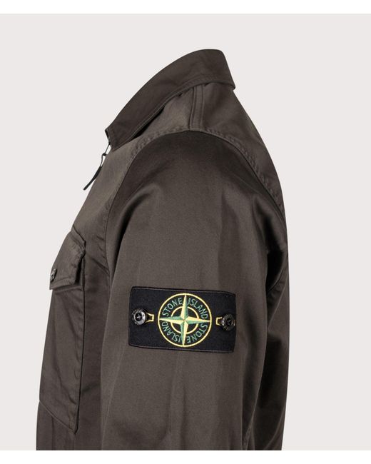 Stone Island Gray Stretch Organic Cotton Satin Overshirt for men