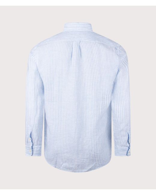 Polo Ralph Lauren Blue Custom Fit Striped Linen Shirt for men