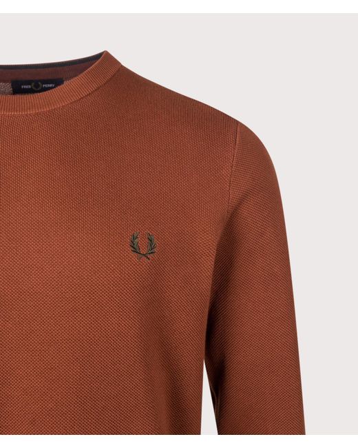 Fred Perry Brown Regular Fit Piqué Stitch Jumper for men
