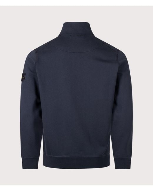 Stone Island Blue Organic Cotton Fleece Quarter Zip Sweatshirt for men