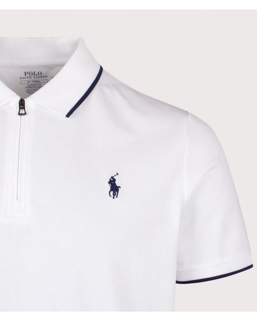 Polo Ralph Lauren White Classic Fit Stretch Mesh Zip Polo Shirt for men