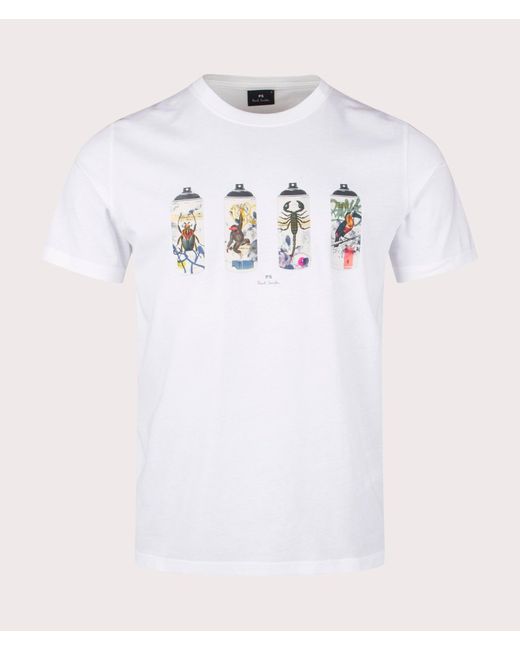 Paul Smith White Animal &#039;Spray Cans&#039; Print T-Shirt for men